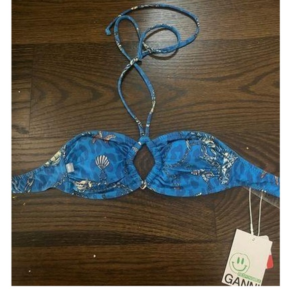 Ganni recycled printed diamond bandeau bikini top size 32 - Picture 3 of 6